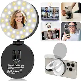 Schertz - Magnetic Selfie Light with Mirror – MagSafe Compatible, CRI97 Foldable LED Ring Light for iPhone, Android, Zoom, TikTok