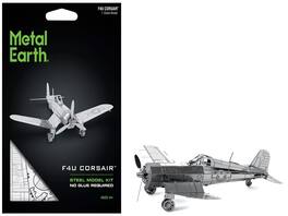 Model Kit Vought F4U Corsair Fighter Aircraft "United States Navy" (Moderate Difficulty) Steel Model by Metal Earth - Silver