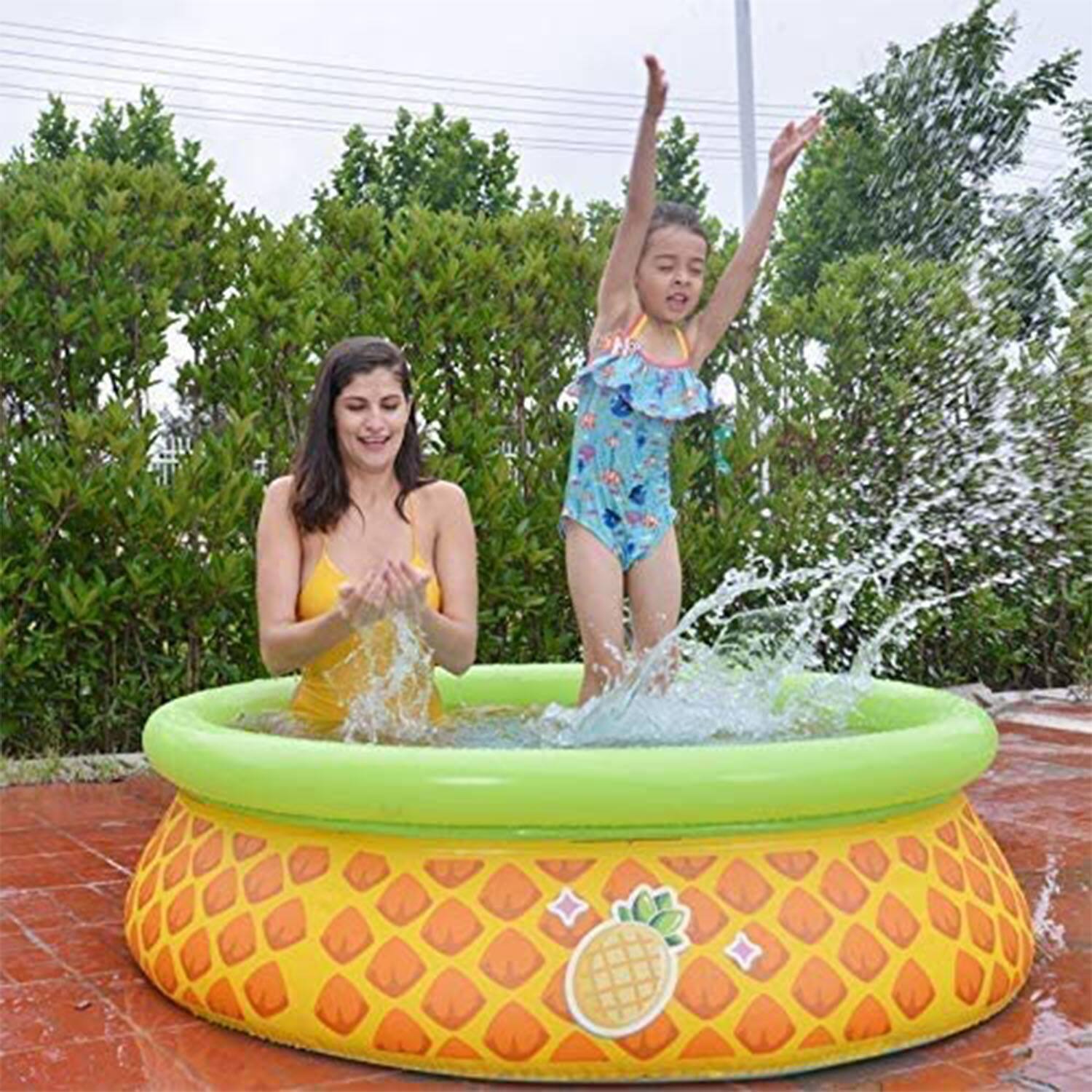 Alt View 3. Jleisure - JLeisure 5' x 16.5" 3D Pineapple Inflatable Outdoor Kiddie Splash Swimming Pool - Pineapple.