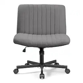 Brick Attic - Criss Cross Chair with Wheels, Wide Cross Legged Office Desk Vanity Chair Comfy Fabric Armless Adjustable Swivel - Dark Gray