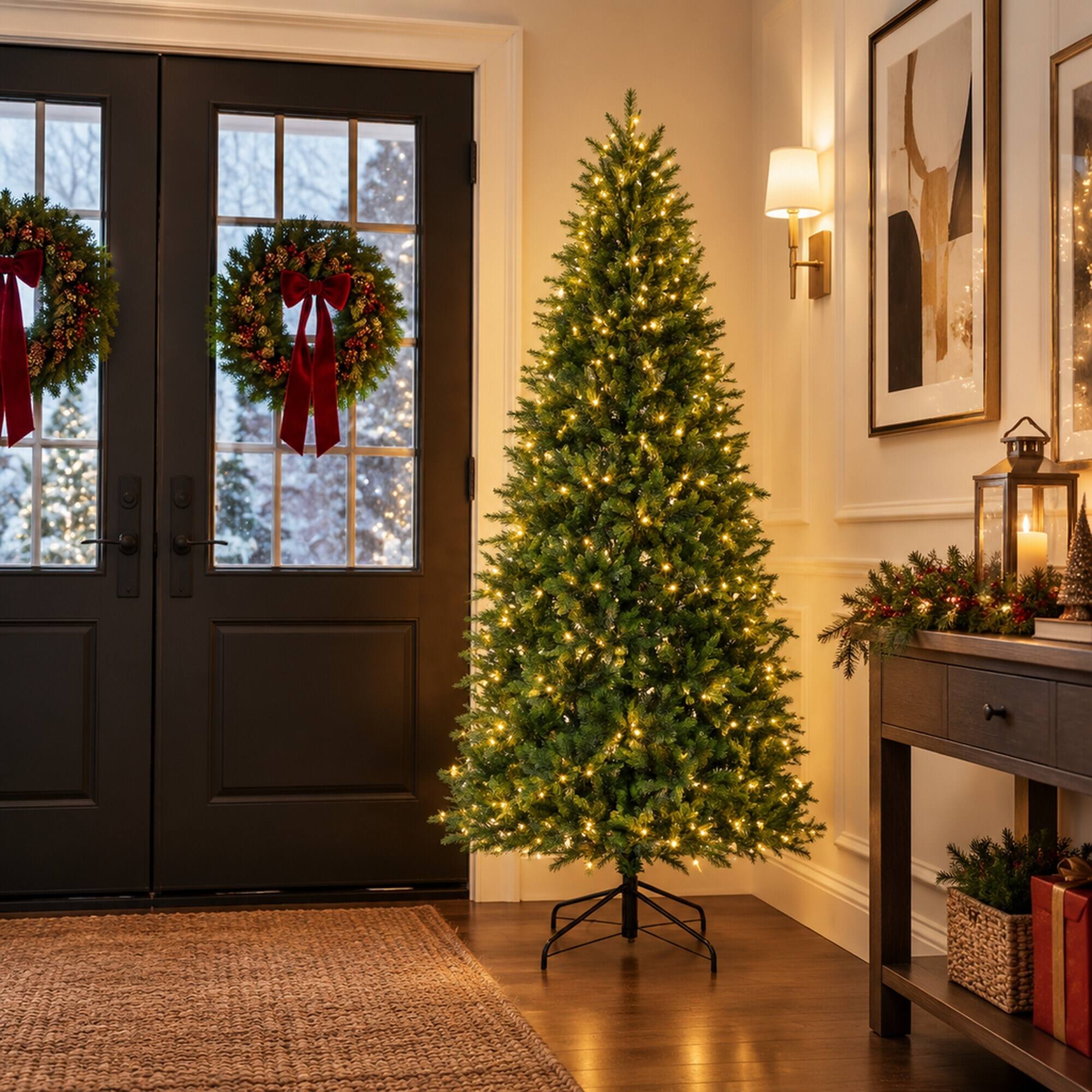 Alt View 2. RYHNUYNE - 7.5FT Pre-Lit Nordmann Fir Christmas Tree With Dual-Color LED Lights and 11 Modes, Remote Control and Lifelike Tips - Green.