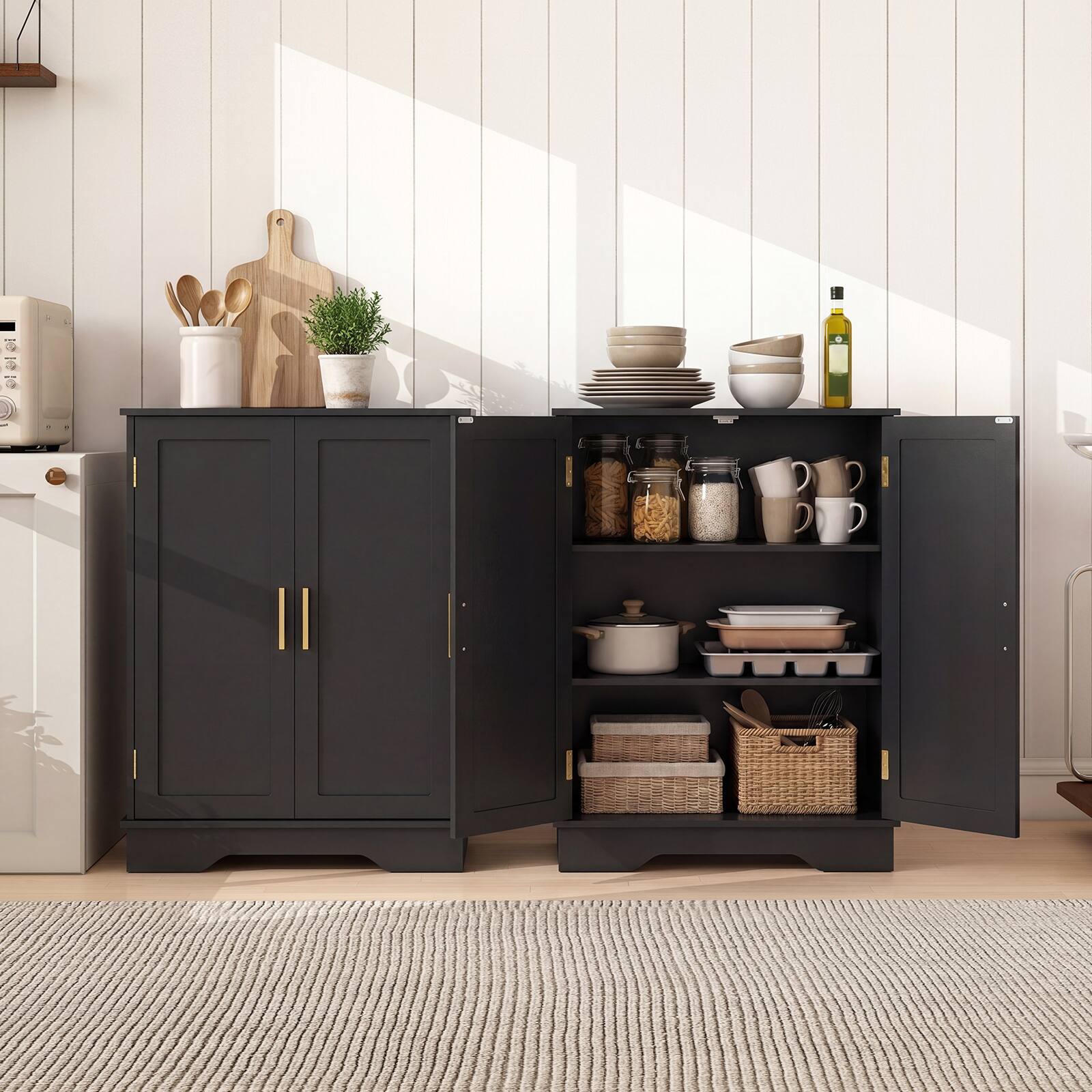 Alt View 4. Costway - Costway Floor Storage Cabinet Modern Storage Organizer with Adjustable Shelves &2 Doors - Black.