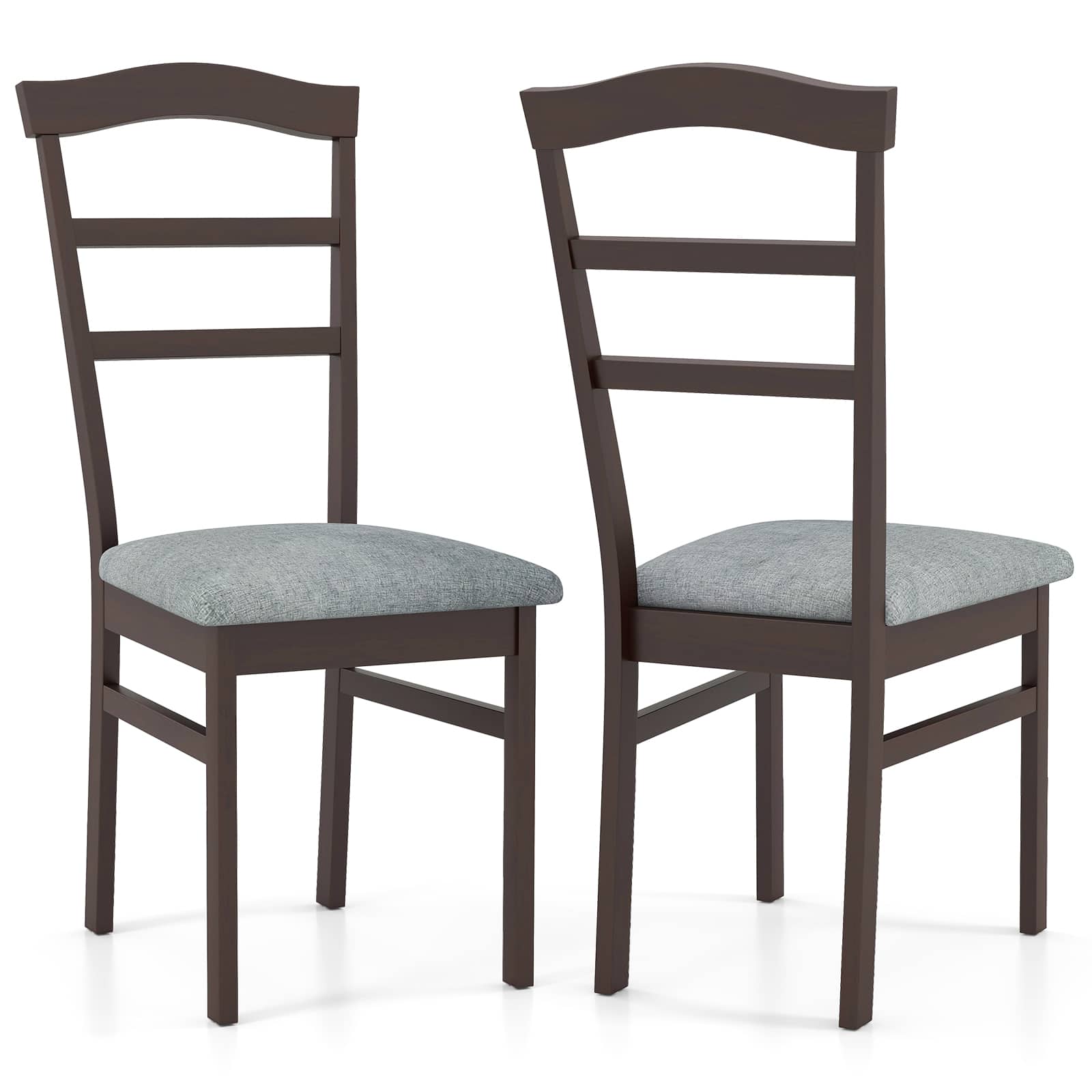Gymax - Modern Dining Chairs Set of 2 w/ Rubber Wood Frame Hollowed Backrest for Kitchen - Coffee, Grey