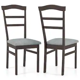 Gymax - Modern Dining Chairs Set of 2 w/ Rubber Wood Frame Hollowed Backrest for Kitchen - Coffee, Grey