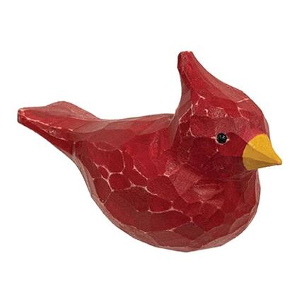 Front. BreeBe - Wood Carved Cardinal Sitter 2.5" - Red.