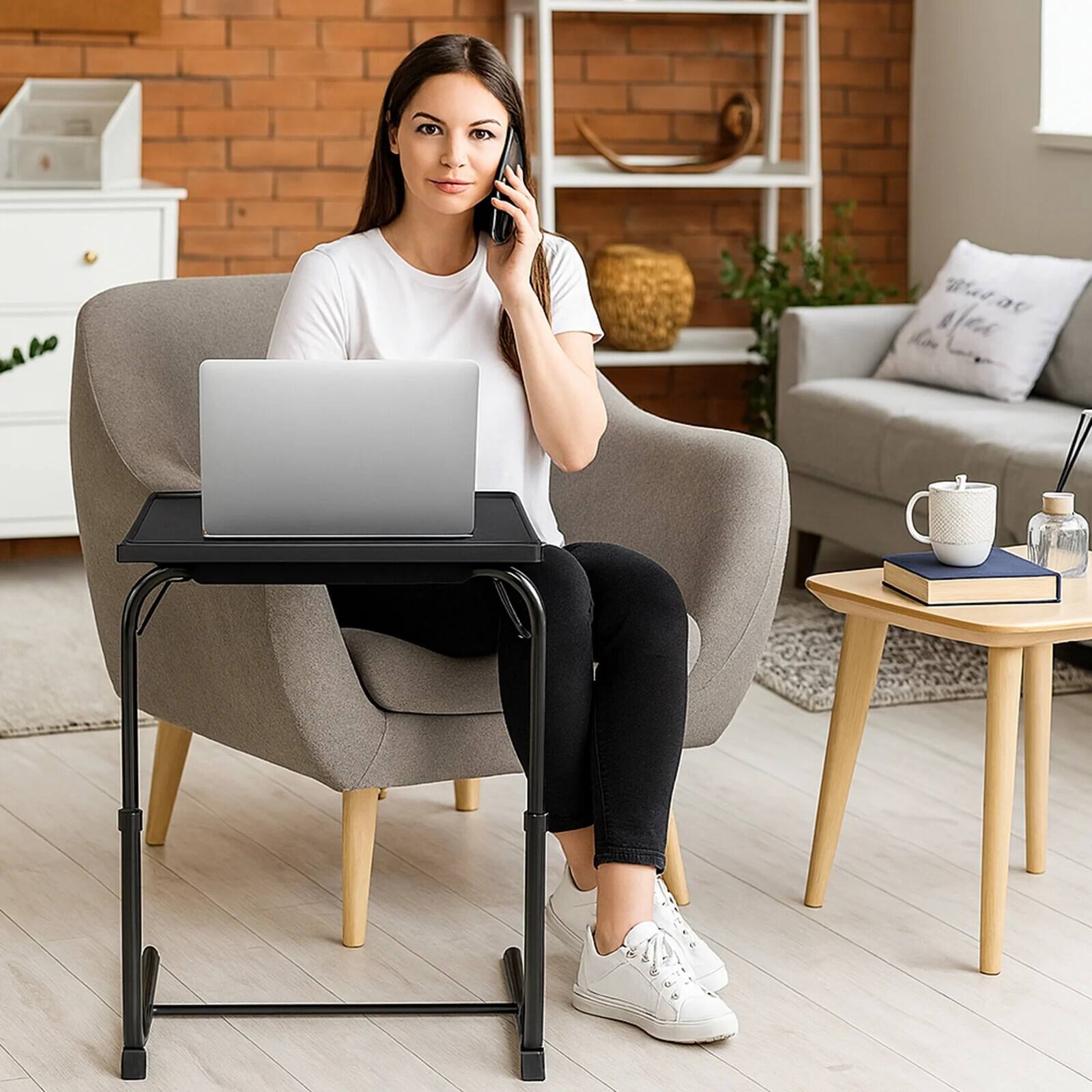 Alt View 3. HONGGE - Adjustable Folding TV Tray Table with Height and Angle Settings - Black.