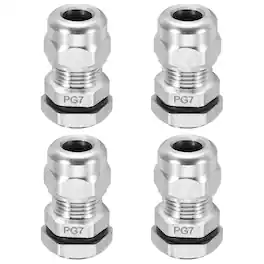 Unique Bargains - PG7 Cable Gland, IP68 Waterproof Strain Relief, 304 Stainless Steel, for 3-6.5mm Wire, 4pcs - Silver