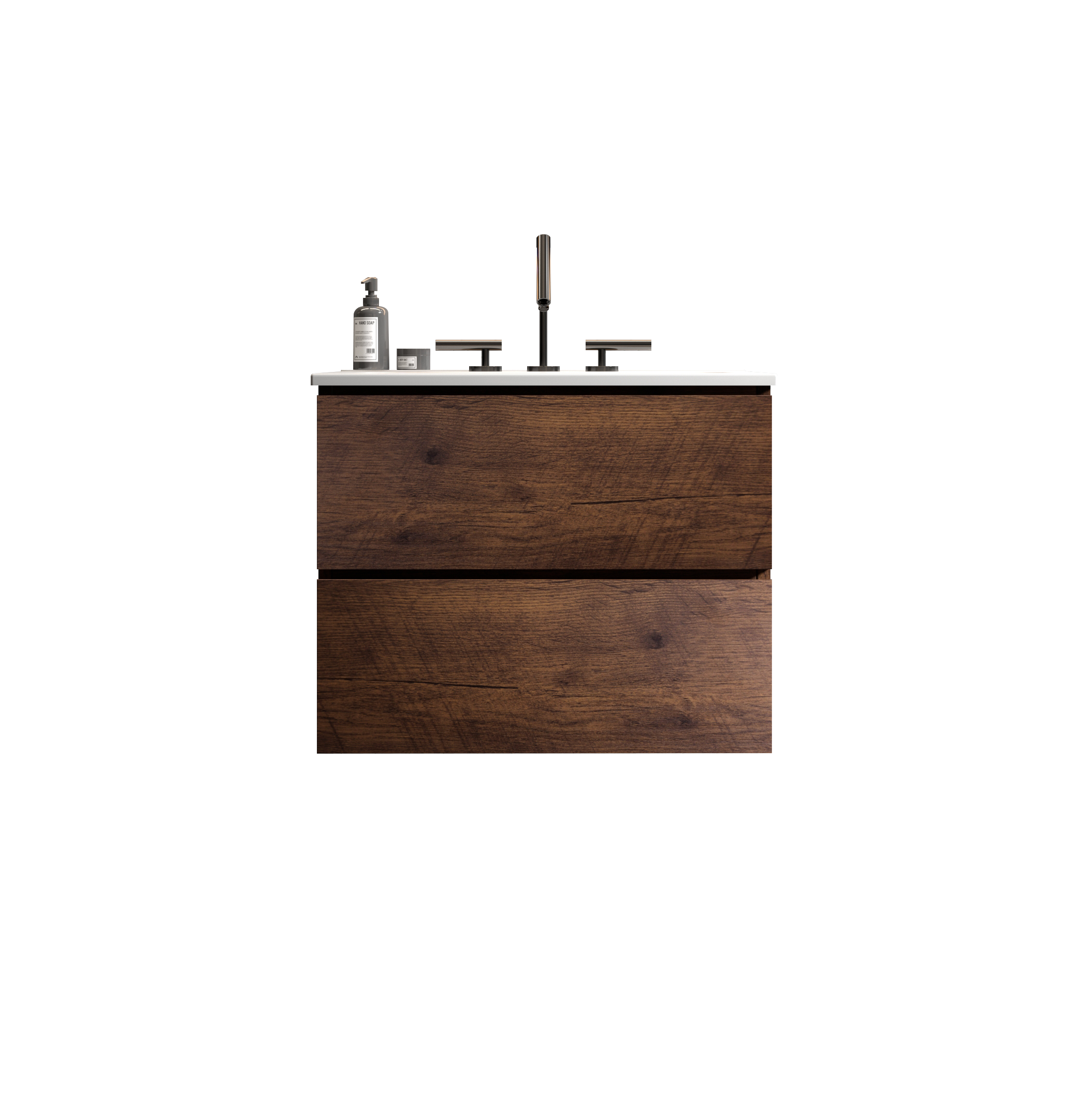 Alt View 5. Boyel Living - 24 Inch Walnut Bathroom Vanity with Ceramic Sink, Large Storage, Floating Design, One-Piece Basin, Pre-Assembled - Walnut.