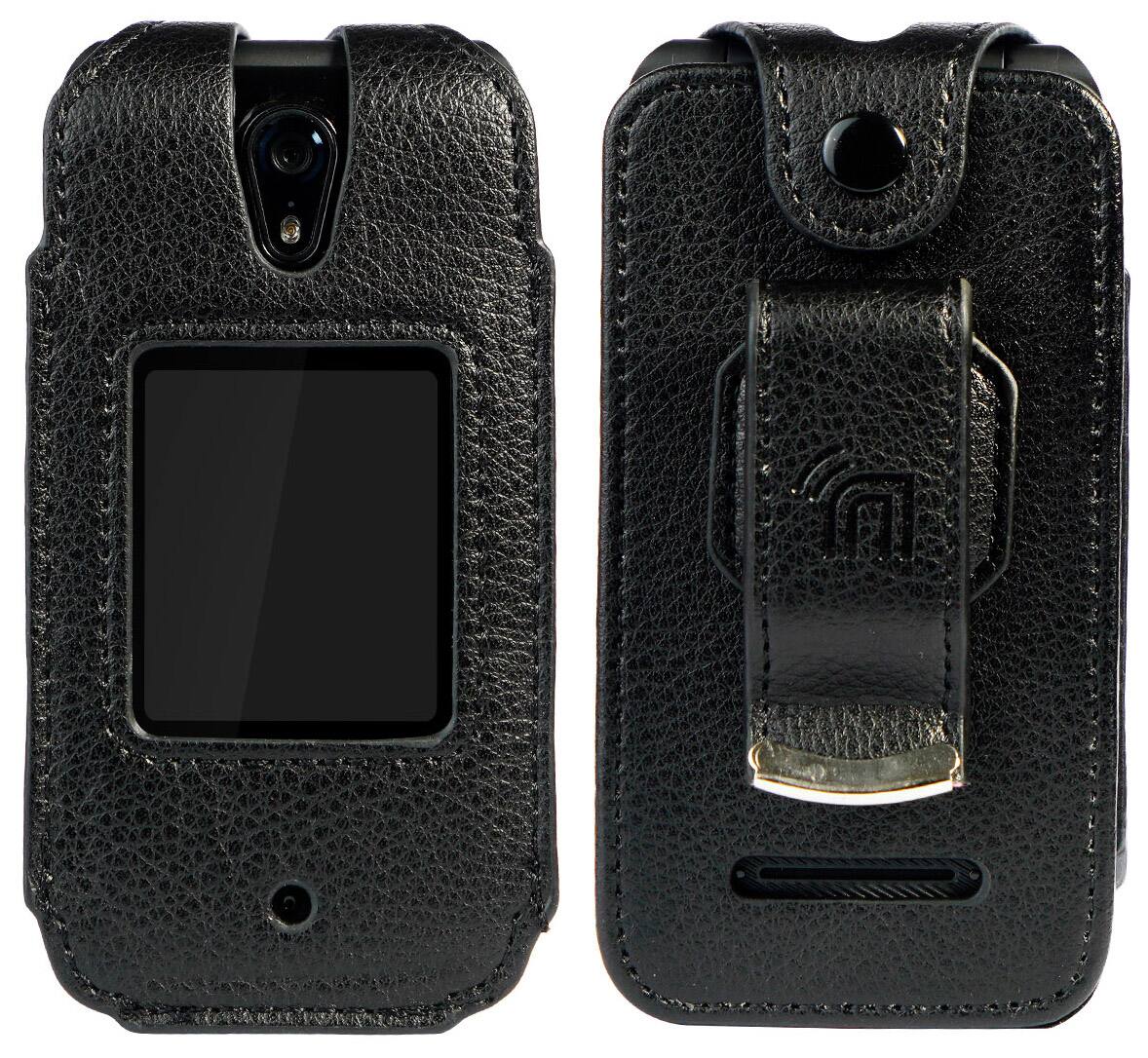Alt View 2. Nakedcellphone - Vegan Leather Case with Belt Clip for Schok Classic 2019 Flip Phone - Black.
