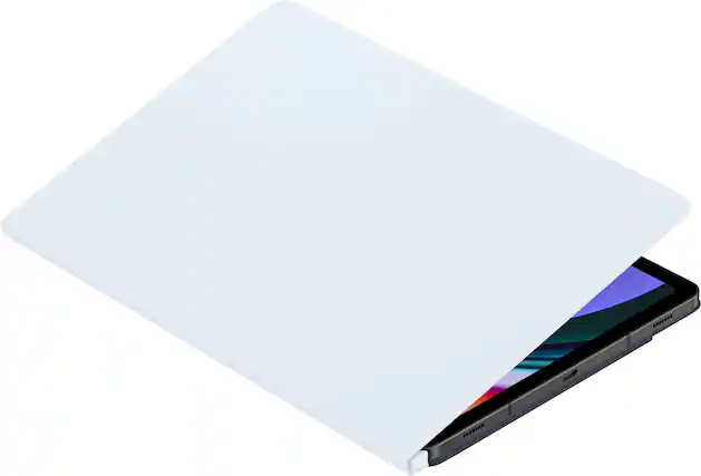 The image shows a cell phone placed on top of a clear plastic case. The cell phone is positioned at the top right corner of the case, while the case is laying on a white background.