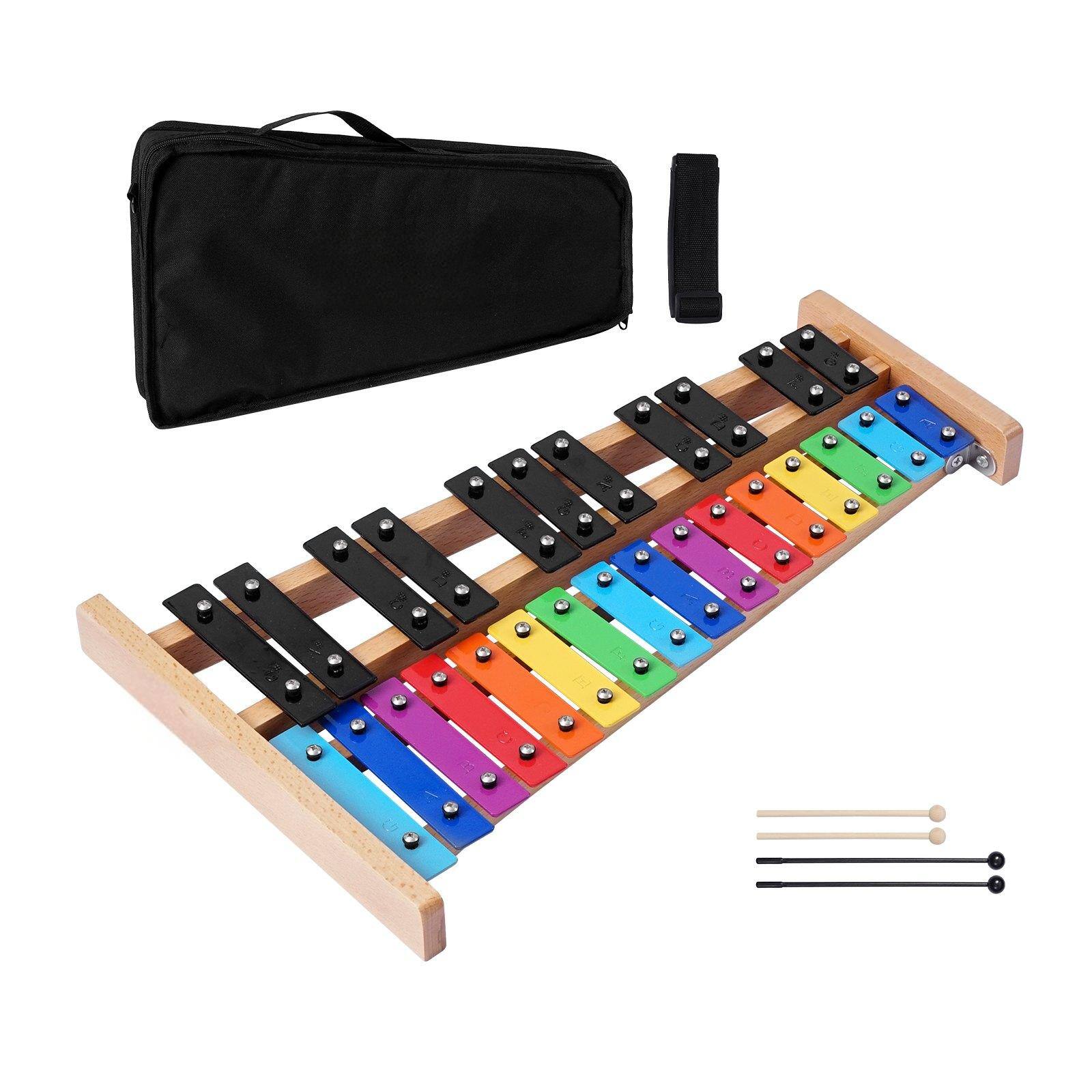 Front. Glintex - Glockenspiel Xylophone 27 Notes with Color Keys 4 Mallets Bag Professional Percussion Instrument for Adults Kids.