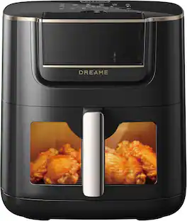 Dreame - AF30 7Qt Air Fryer, No-Flip Steam, Dual Heat, 6-in-1 Safe Nano-Ceramic Coating, Dishwasher-Safe, 12 Presets Modes - Black
