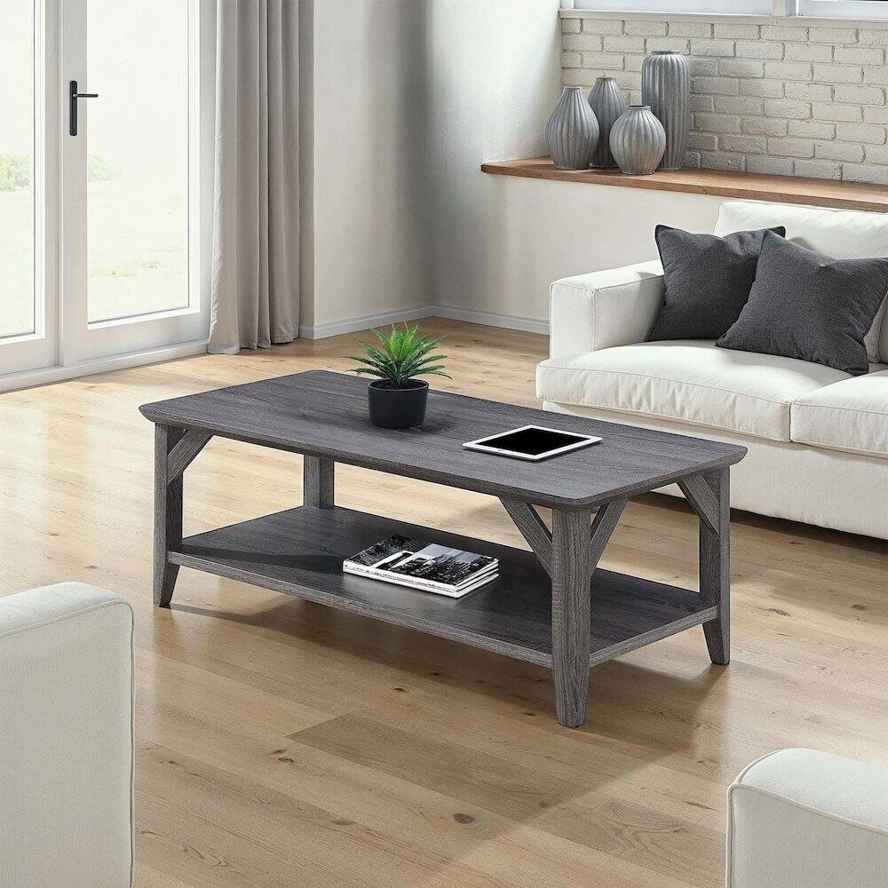 Left. Convenience Concepts - Winston Coffee Table with Shelf - Weathered Gray.