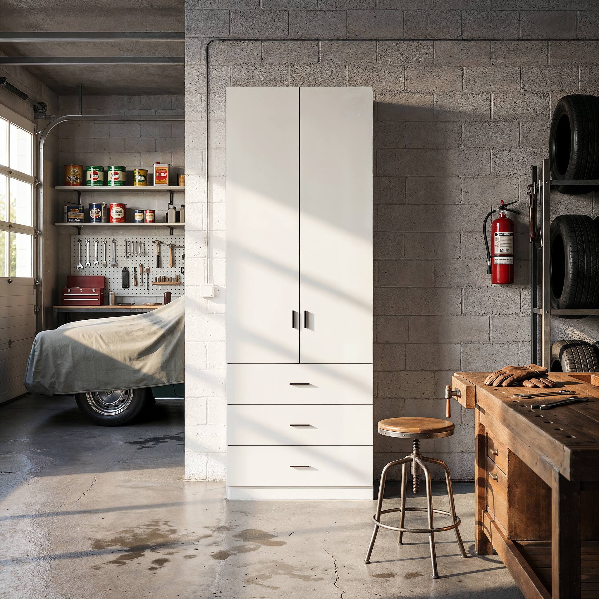Alt View 2. FUFU & GAGA - Garage Storage Cabinet with 3 Drawers, Heavy Duty Tall Tool Organizer for Workshop, Utility Locker for Home - White.