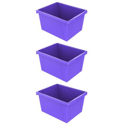 Front. Storex - Storex 4 Gallon Classroom Storage Bin, Purple, Pack of 3.