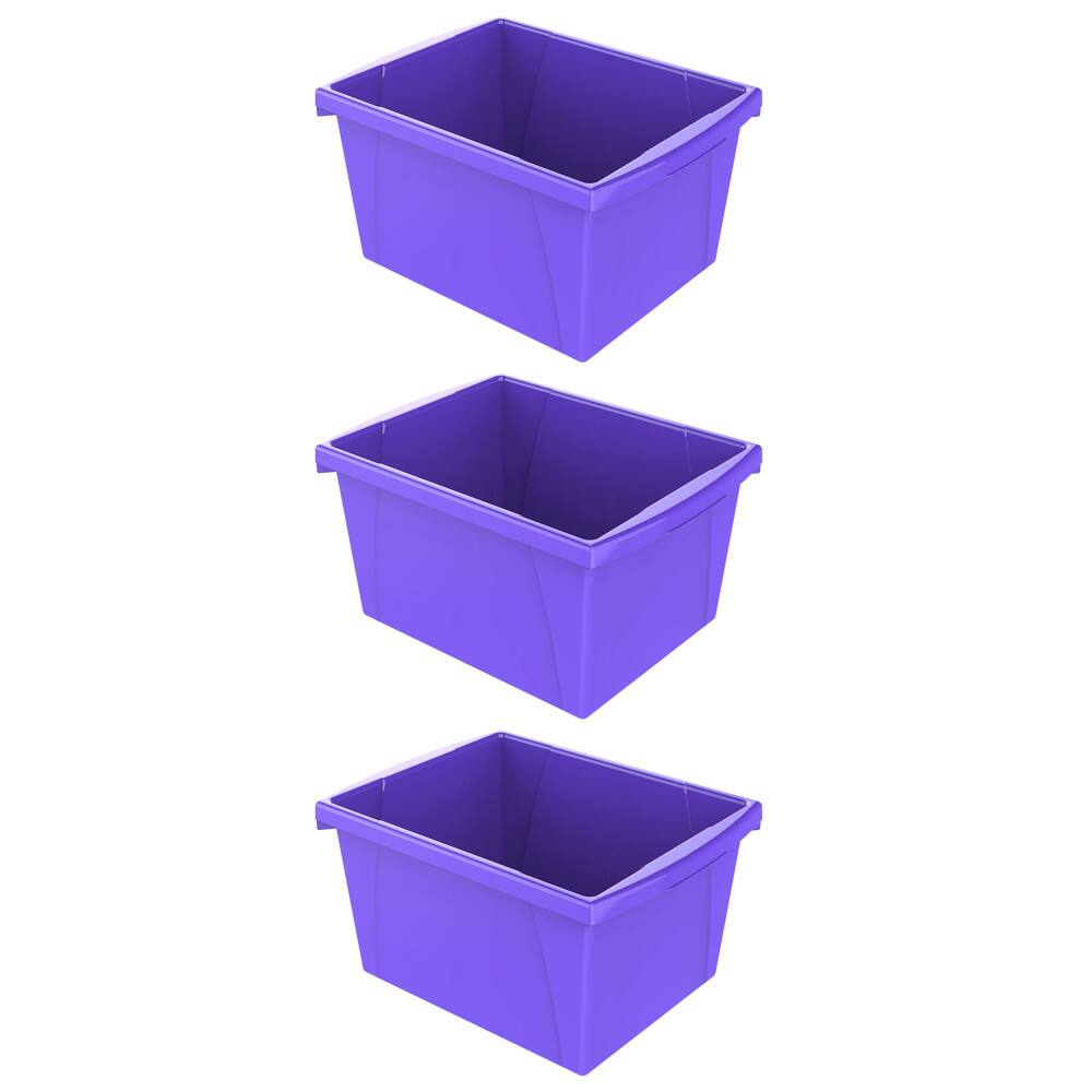 Front. Storex - Storex 4 Gallon Classroom Storage Bin, Purple, Pack of 3.