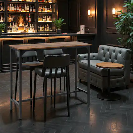 Front. Hivvago - 48-Inch Modern Industrial Dining Table with Sturdy Metal Structure - Rustic Brown.