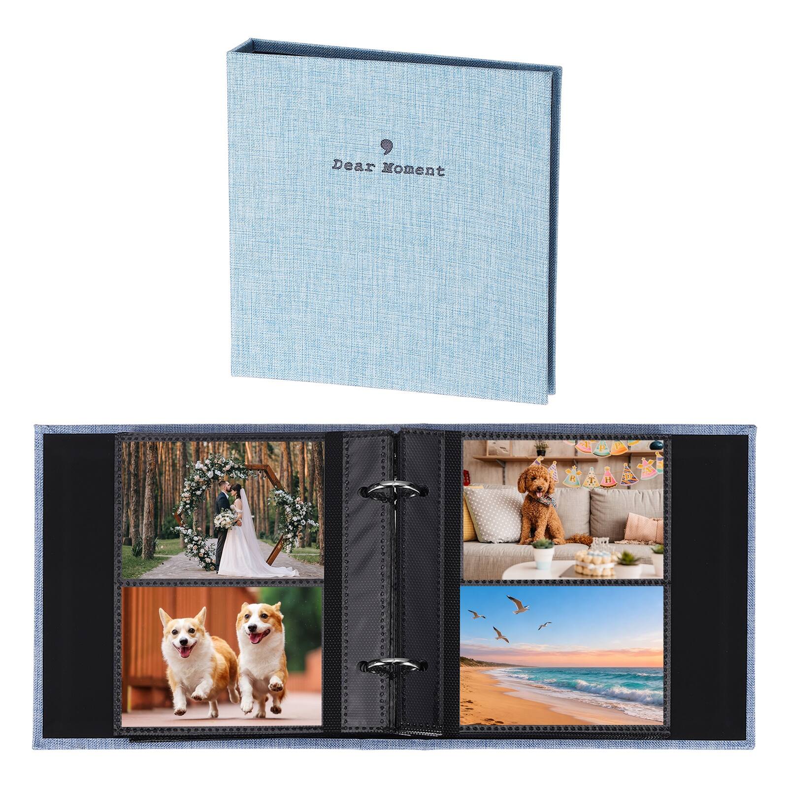 Unique Bargains - Small Photo Album 5.9x5.7 Inch Linen Picture Book, 25 Pages Holds 100 Photos Art Presentation Folder - Blue