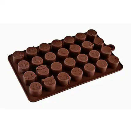 Front. Kitcheniva - Silicone Emoji Chocolate Mold with 28 Unique Emojis (7.9 x 4.3 Inch).