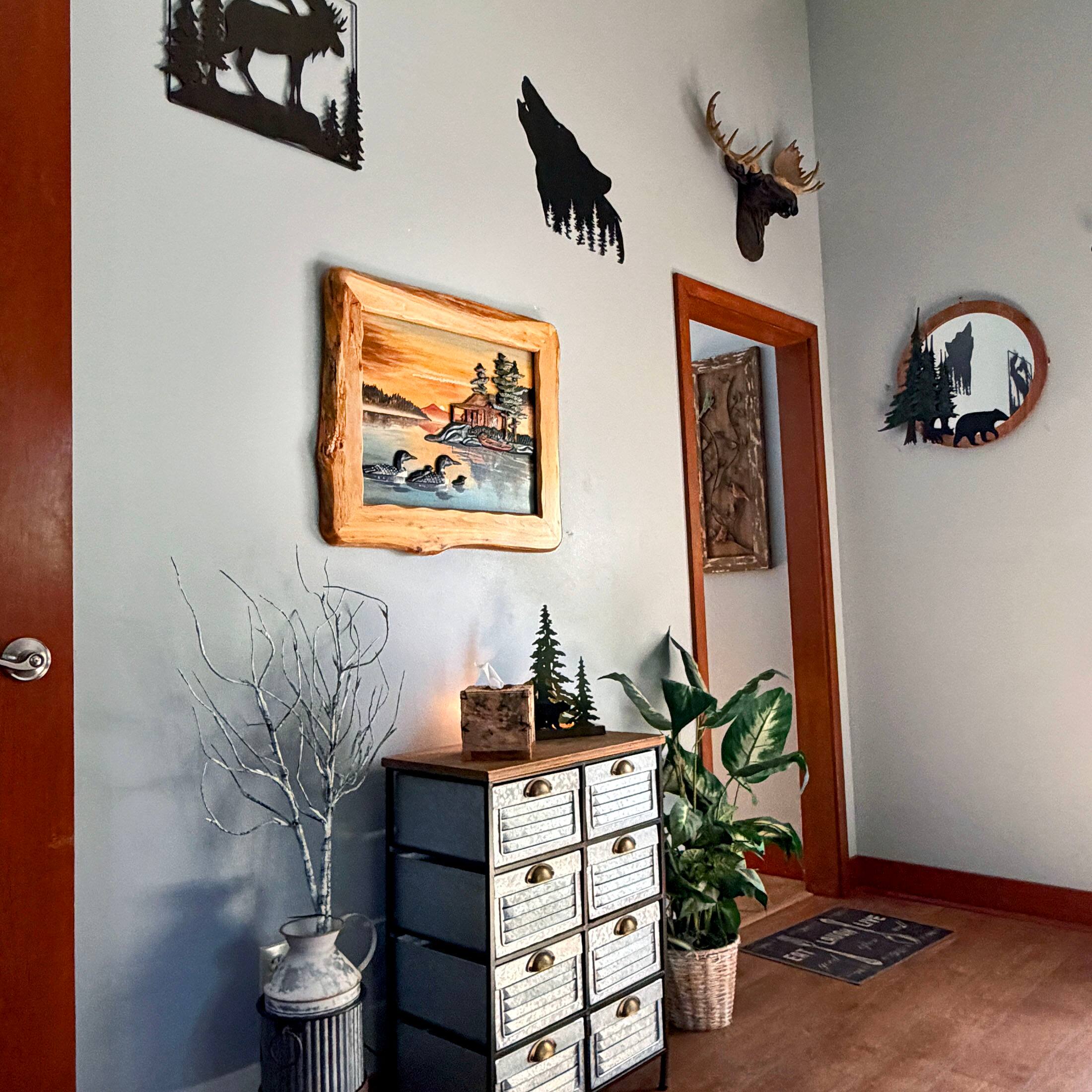 Alt View 7. Zeckos - Rustic Loon Family Intarsia Wood Wall Sculpture 25.5x29.5 Cabin Décor - Brown.