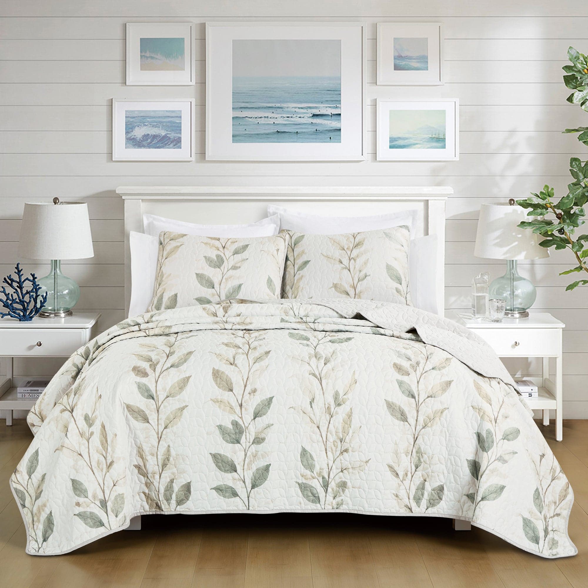 MarCielo - 3 Piece Lightweight Quilt Bedspread Set Reversible Floral Botanical - Watercolor Leaf price history on PriceWatchPro