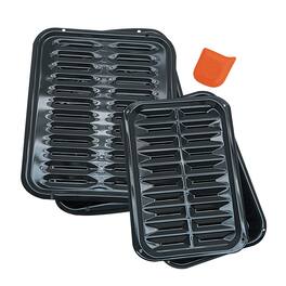 Range Kleen - BP1026X2 5 Pc Air Fry Bake and Broiler Pan & Junior Pan Plus Scrape & Kleen Scraper - Black