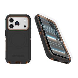 OtterBox - iPhone 17 Pro (Only) Bundle: Defender Series Case & Screen Protector - Case Only - Rugged - Snaps on MagSafe - Black Chateau (Black & Orange)