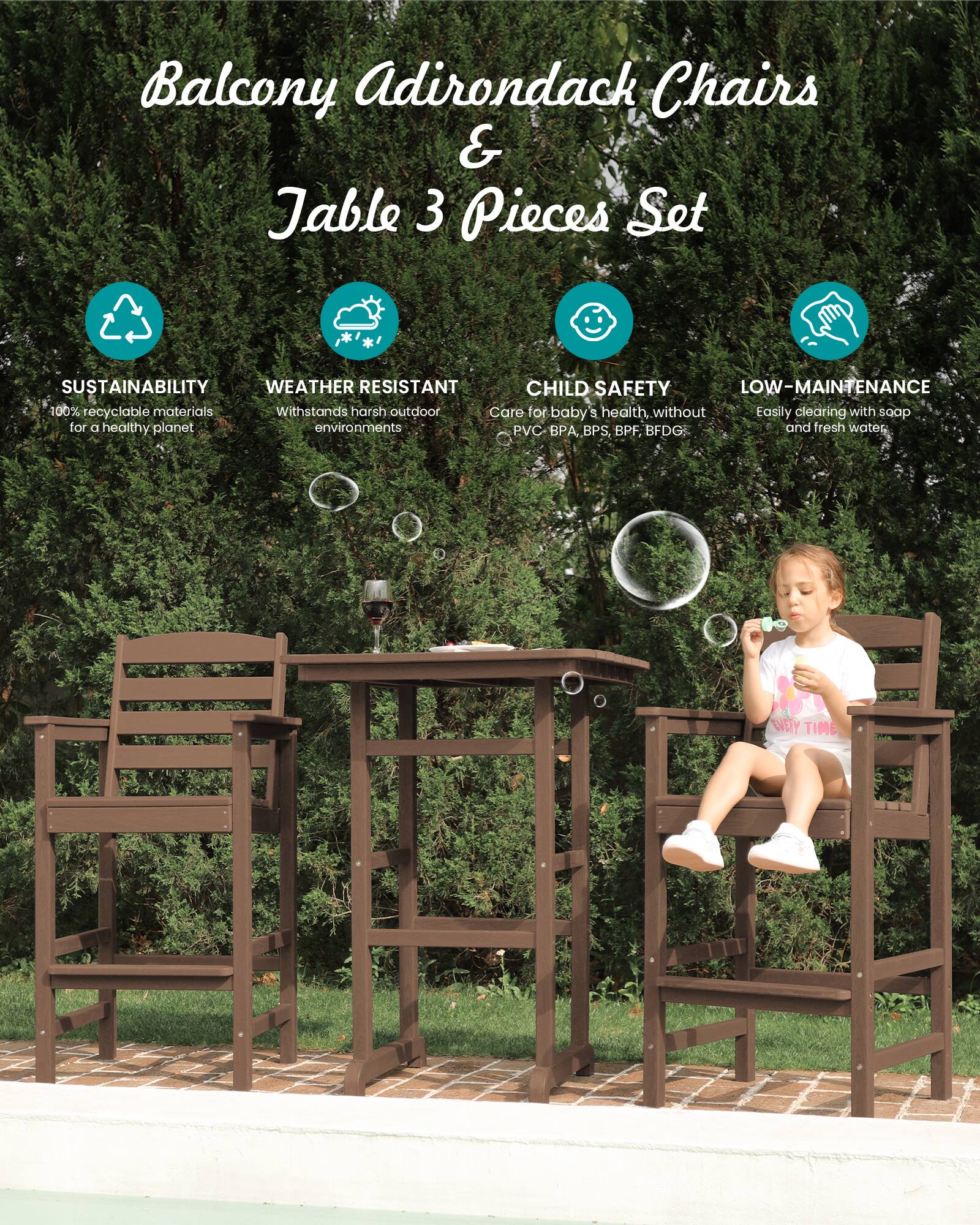 SERWALL 2 Pieces HDPE Bar Height Chairs, Tall Adirondack Chairs Set of ...