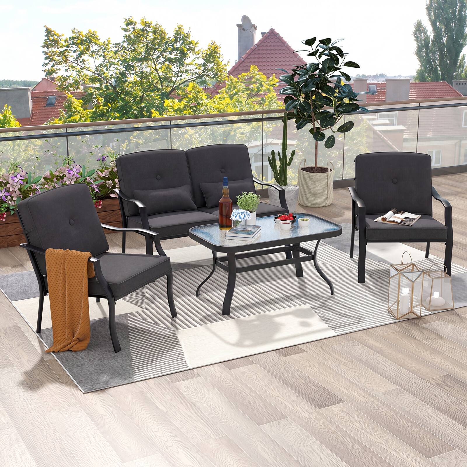 Alt View 5. Costway - Costway 2 PCS Patio Metal Chairs Outdoor Dining Seat Heavy Duty with Cushions Garden - Black.