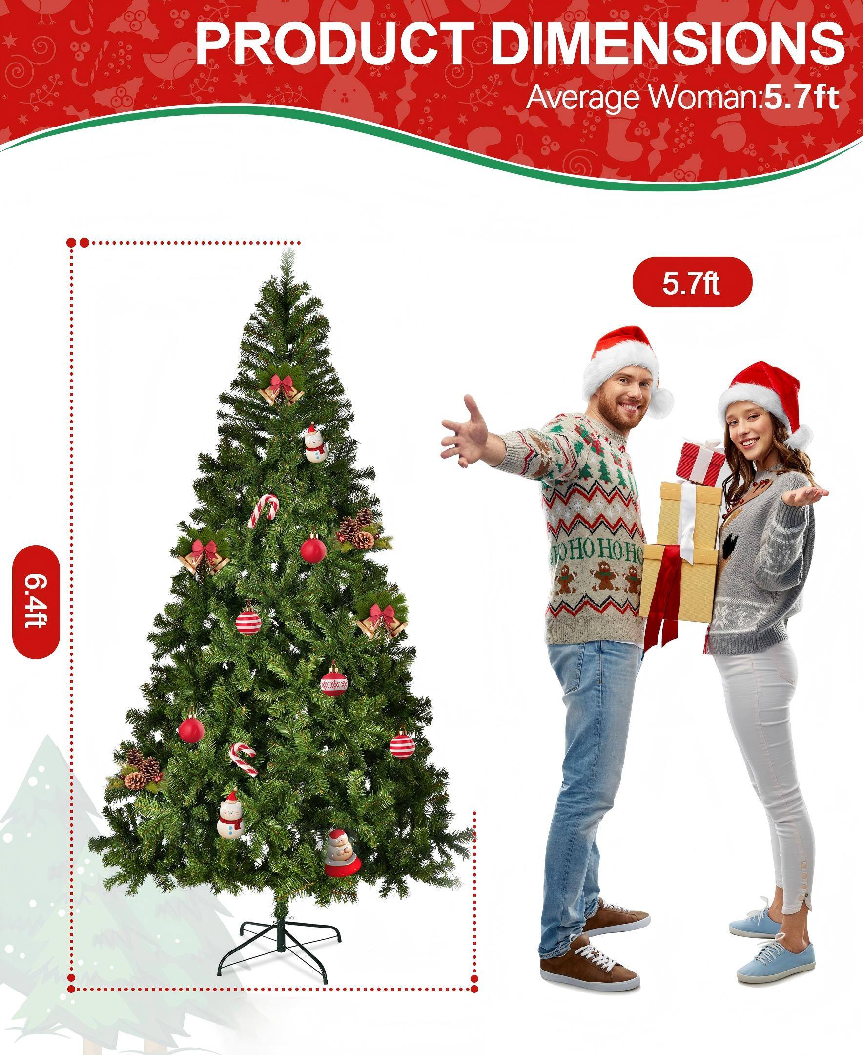 Alt View 1. SKONYON - 6.4ft Artificial Christmas Tree with 864 Branch Tips and Metal Stand - Green.