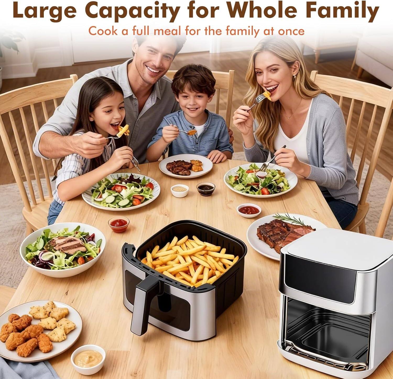 Large Capacity for Whole Family  
Cook a full meal for the family at once