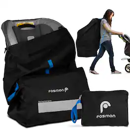 Fosmon - Airplane Infant Car Seat Travel Bag with Adjustable Padded Shoulder Strap, Water-Resistant Nylon Car Seat Bag - Black