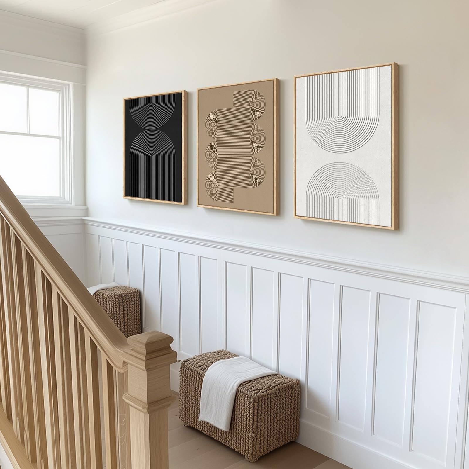 Alt View 7. Hirose Alice - Large Framed Black and White Neutral Abstract Wall Art Minimalist Canvas Prints Paintings Artwork for Walls - Geometric - D 20" W x 30" H x 3Pcs.