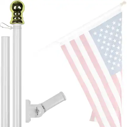 Front. G128 - Spinning Aluminum Flagpole 5 ft Tangle Free Wall Mount Fits Up To 6 ft Flags - Assorted Colors.