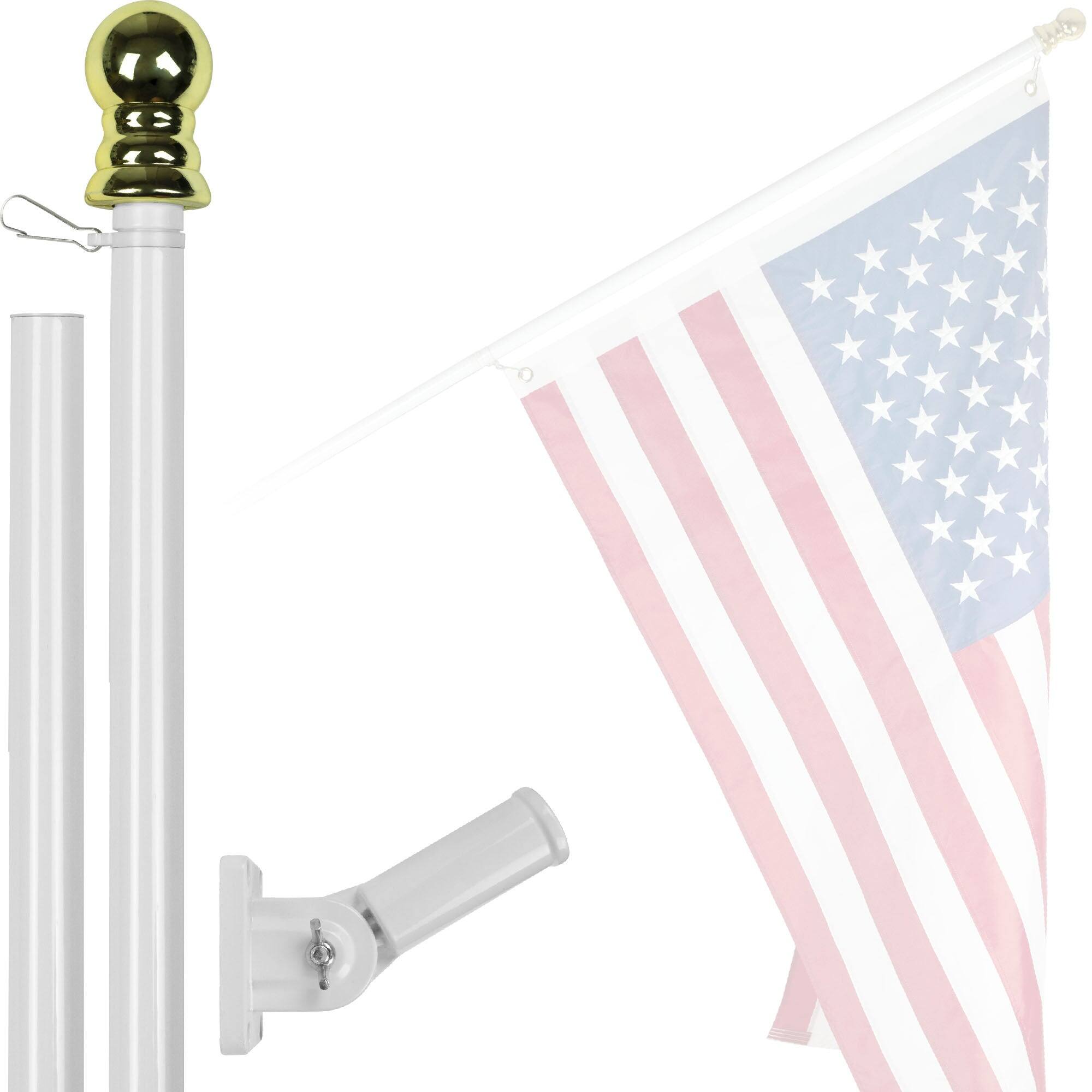 Front. G128 - Spinning Aluminum Flagpole 5 ft Tangle Free Wall Mount Fits Up To 6 ft Flags - Assorted Colors.