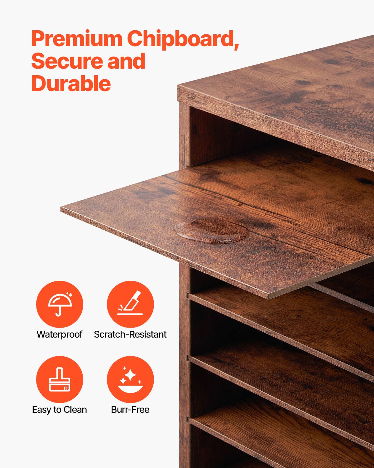 Premium Chipboard, Secure and Durable

- Waterproof
- Scratch-Resistant
- Easy to Clean
- Burr-Free