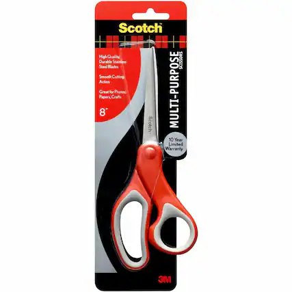 Scotch High Quality, Steel Durable Blades Stainless SCISSORS Smooth Cutting Action Papers, Great for Crafts Photos, Scotch MULTI-PURPOSE 10 Year Limited Warranty 3M