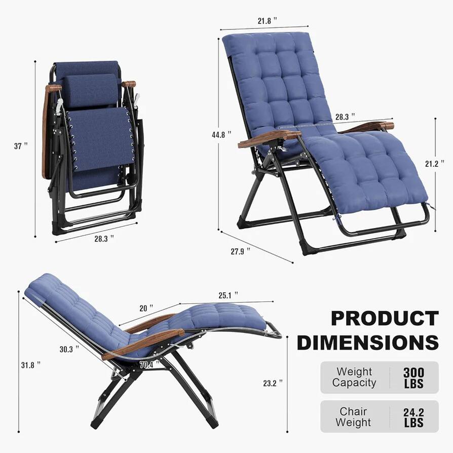 PURPLE LEAF Widened Patio Reclining Chair Zero Gravity Chaise