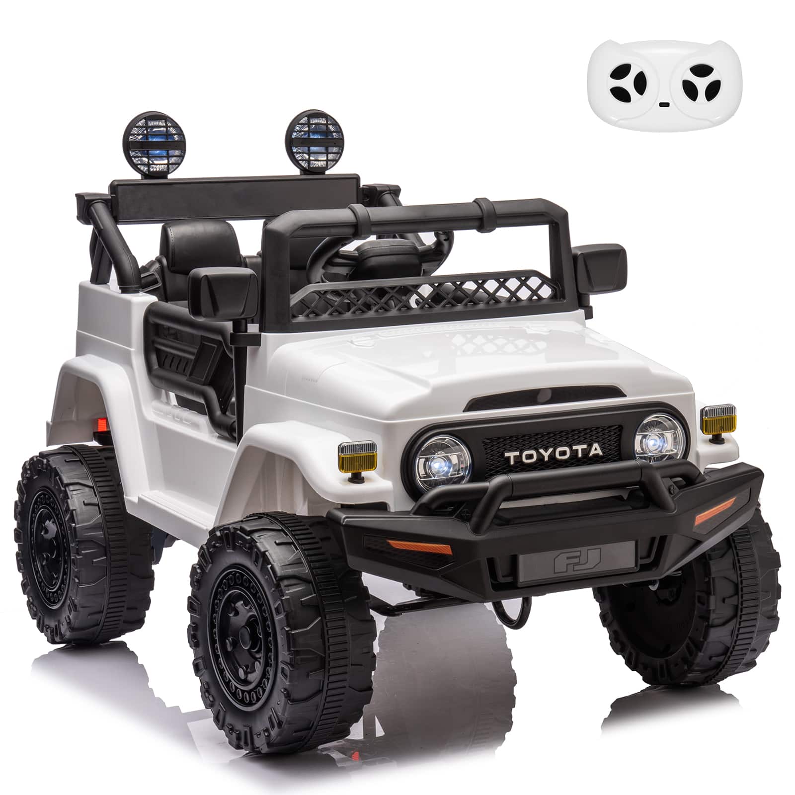 Qeetex - 12V Kids Ride On Truck Car with Remote Control, Licensed Toyota Electric Cars for Kids, Ride On Toys with LED Lights - White