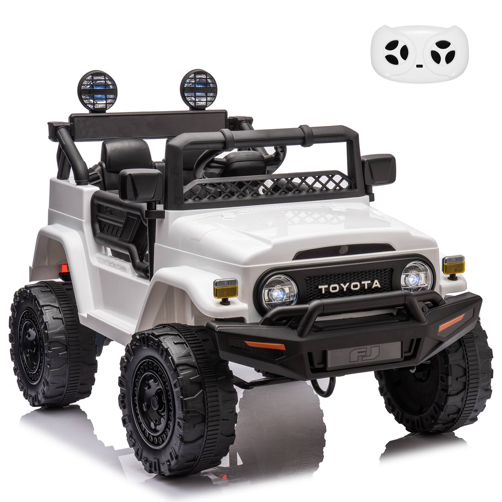 Front. Qeetex - 12V Kids Ride On Truck Car with Remote Control, Licensed Toyota Electric Cars for Kids, Ride On Toys with LED Lights - White.