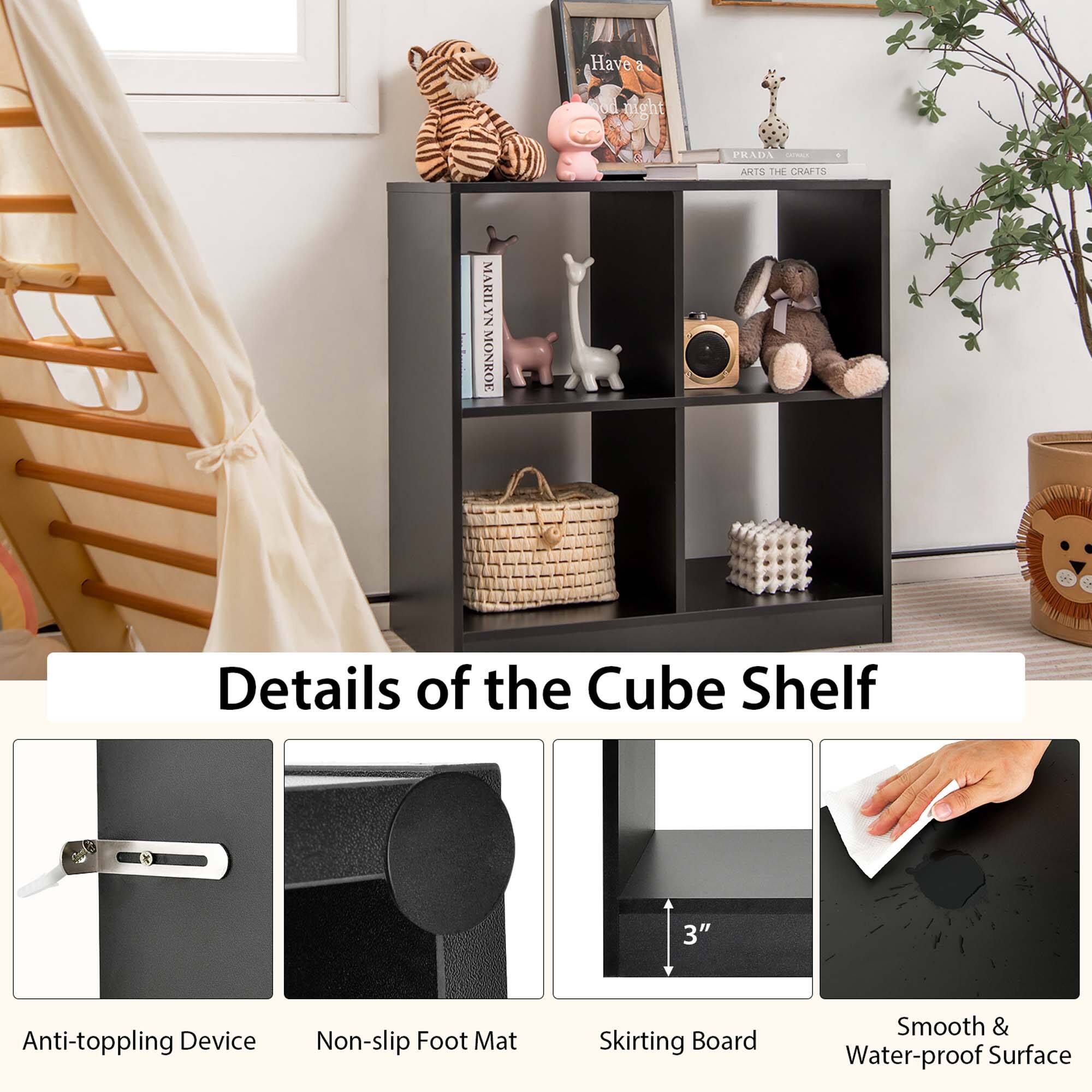 Details of the Cube Shelf:

1. 3" Anti-toppling Device
2. Non-slip Foot Mat
3. Skirting Board
4. Smooth & Water-proof Surface