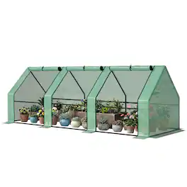 Outsunny - x 3' x 3' Portable Mini Greenhouse Outdoor Garden with Large Zipper Doors and Water/UV PE Cover