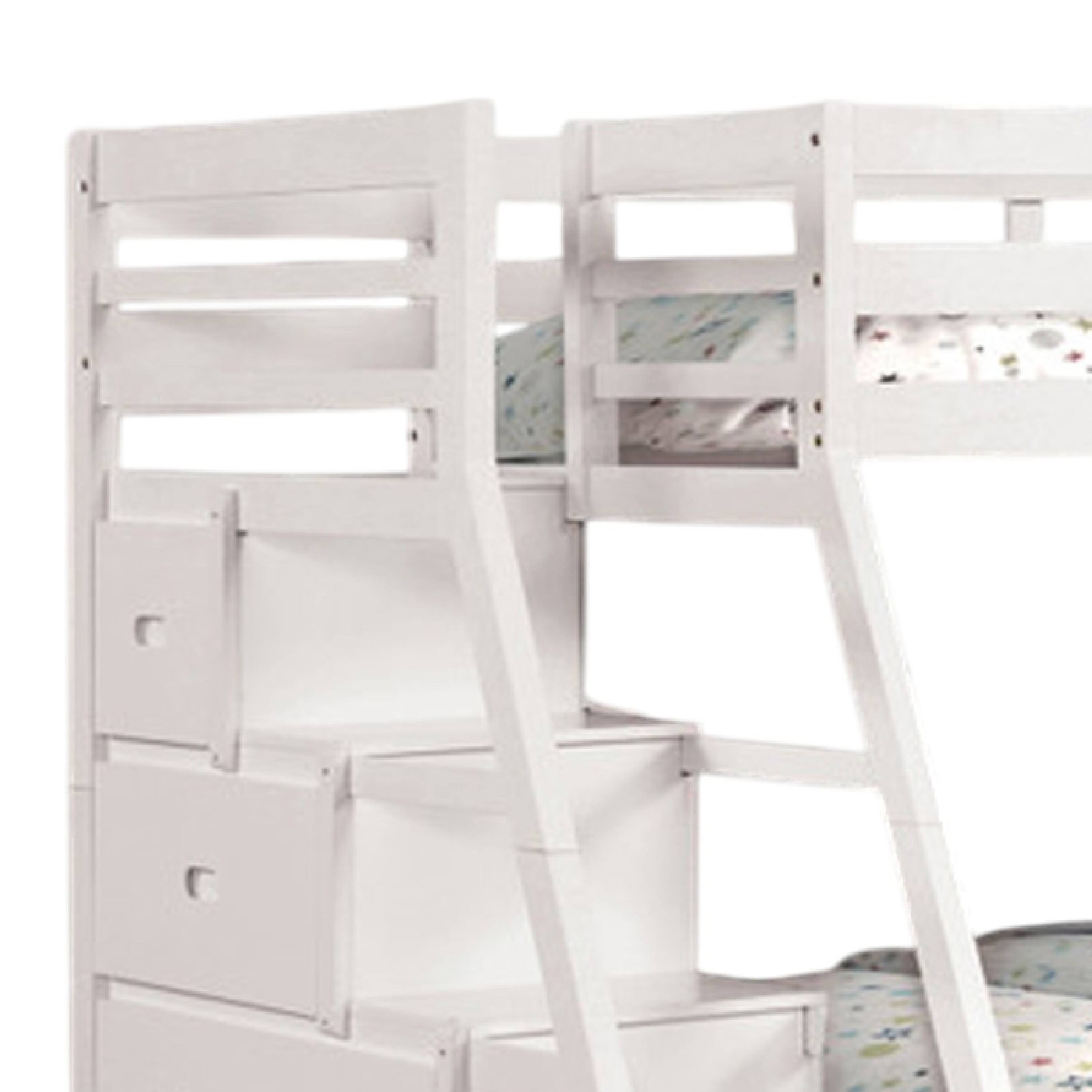 Alt View 2. Manhattan Lane - Ellon Twin over Full Bunk Bed, White Solid Wood, Storage Drawers - White.