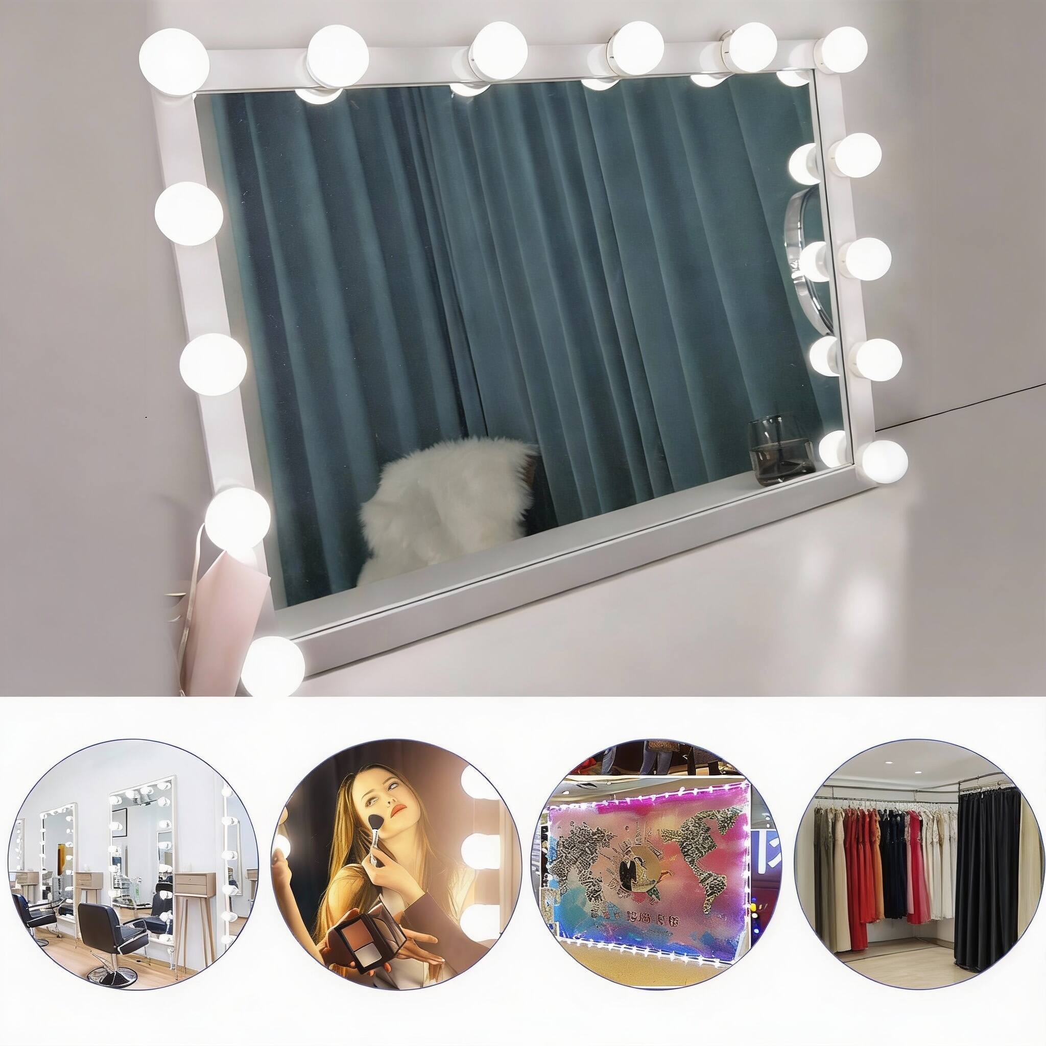Back. METALTON - Makeup Vanity Lights For Mirror Hollywood Style Led With Dimmable Bulbs Usb Cable - warm cold 14 bulbs.