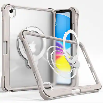 Front. UUCOVER - Clear Case for iPad A16 11" 2025/iPad 10th Gen 10.9",Shockrpoof TPU+PC Case 360 Rotating Stand Cover with Shoulder Strap - Khaki.