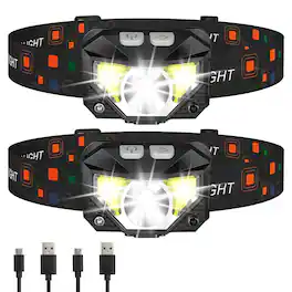 COWIN - 2 Pack Rechargeable LED Headlamp Ultra Bright Waterproof Headlight Motion Sensor 8 Modes For Camping Fishing Outdoor Use - Black