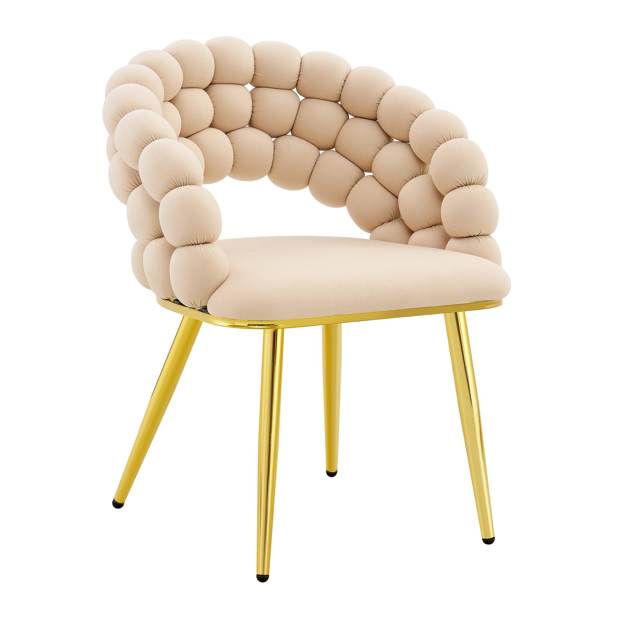 Alt View 8. Loheer - Loheer Dining Chairs Set of 2 Beige Velvet Bubble Accent Chairs for Dining Room Kitchen with Gold Legs 2.1 ft - Beige,Gold.