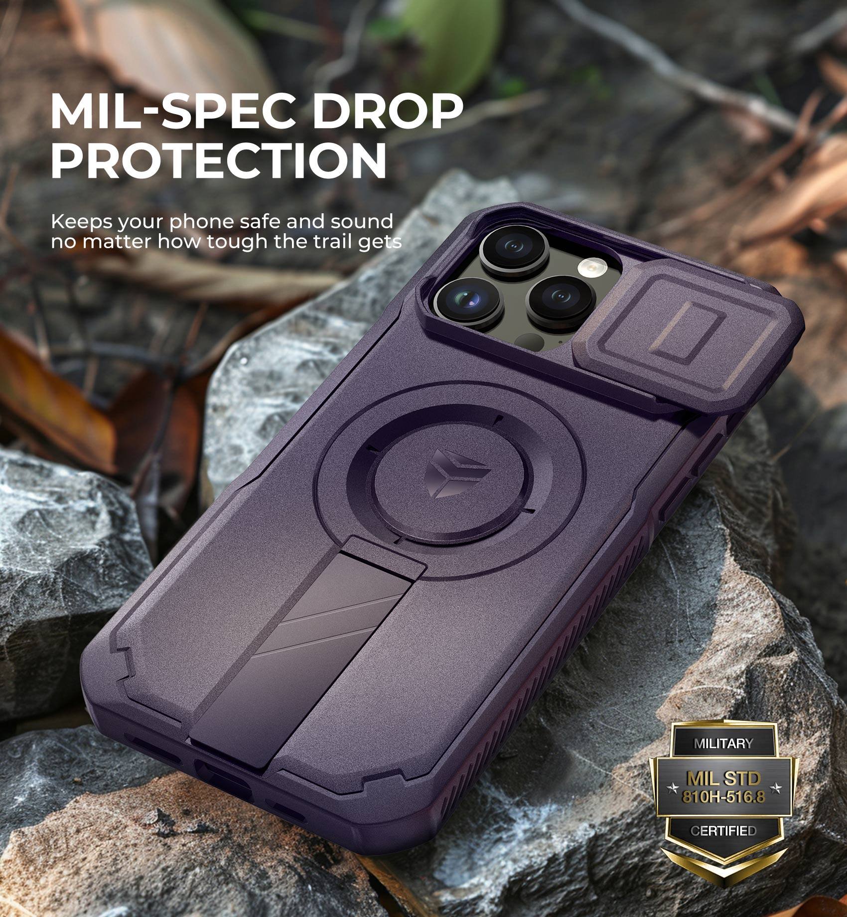 MIL-SPEC DROP PROTECTION  
Keeps your phone safe and sound no matter how tough the trail gets  

MILITARY  
MIL STD 810H-516.8 CERTIFIED