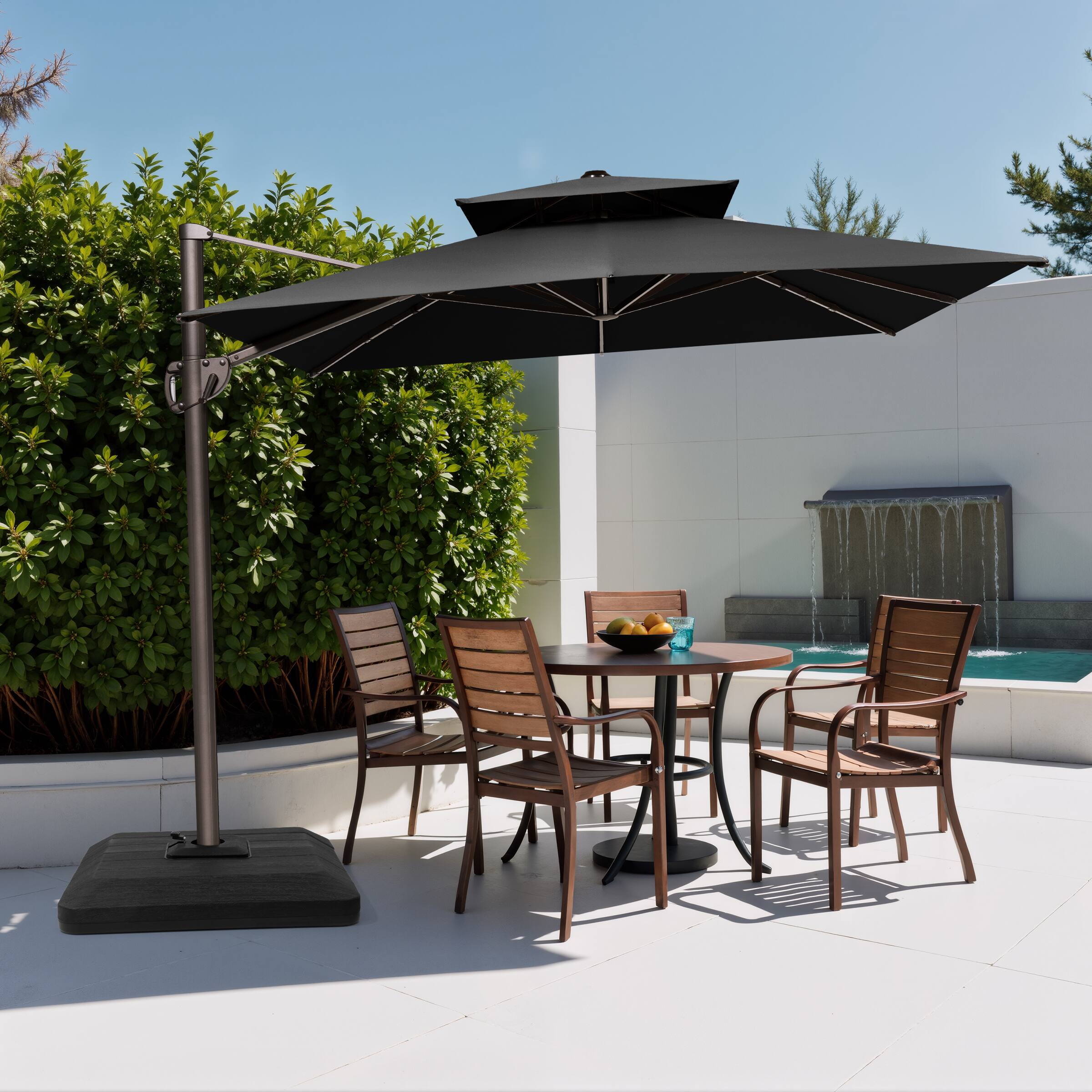 Back. Crestlive Products - Crestlive Products 9x11ft Aluminum Double Top Crank Cantilever Patio Umbrella with Base - Black.