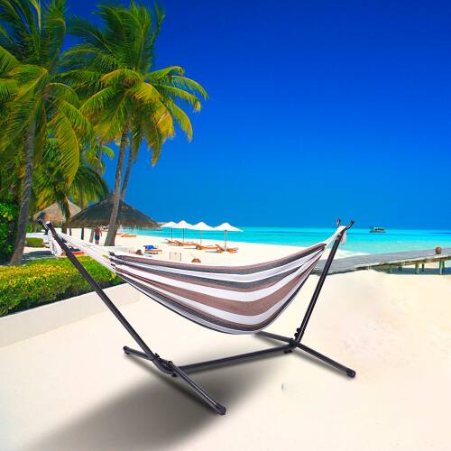 Alt View 7. Winado - Hammock Set 9 FT Heavy Duty with Steel Stand, Portable Carrying Bag for Garden Indoor Outdoor Patio Deck Yard Beach - Coffee Stripes.